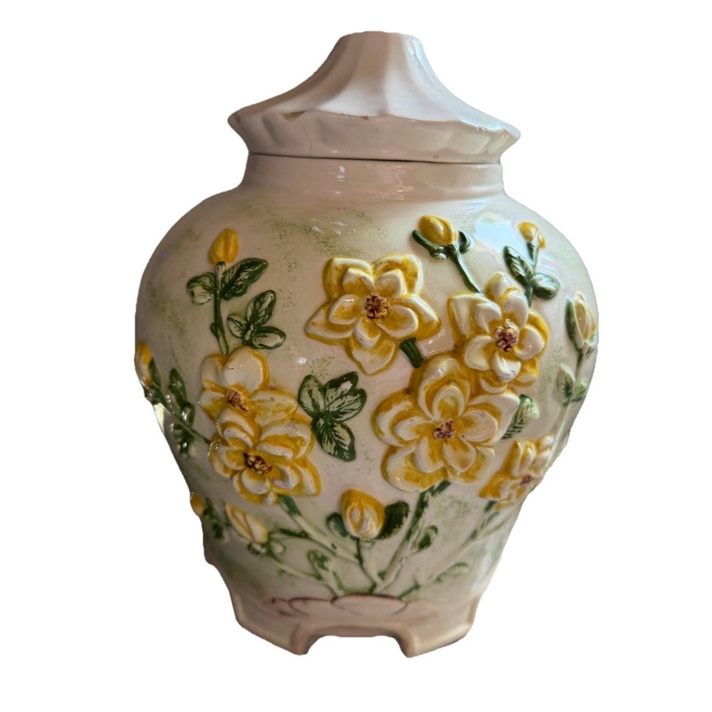 Vintage Bil-Mar Floral Ceramic Ginger Jar Canister Vase w Lid 12"